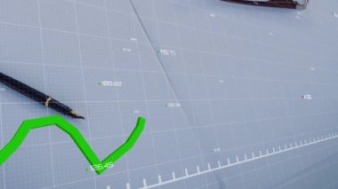 İstatistiksel veri işleme animasyonu bir kalem ve boş kağıdın kapatılmasına karşı. İş veri teknolojisi kavramı