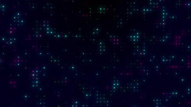 Siyah arkaplanda hareket eden ışık lekelerinin canlandırması. Küresel bilim ve dijital arayüz kavramı dijital olarak oluşturulmuş video.