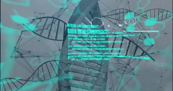 Анімація Обробки Даних Днк Хімічних Структур Плавають Сірому Фоні Концепція — стокове відео