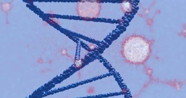 青色の背景に浮かぶDnaや分子構造のアニメーション 医学研究科学技術概念 — ストック動画