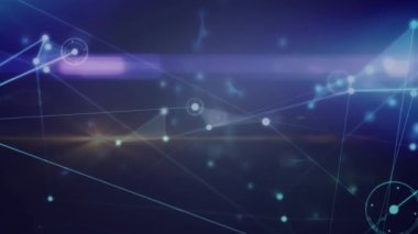 Lenslerin üzerinde soyut arkaplan karşısında şekiller oluşturan bağlantılı noktaların animasyonu. Dijital olarak üretilmiş, hologram, illüstrasyon, aydınlanma, iletişim ve teknoloji konsepti.