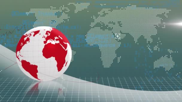 Animación Globo Sobre Mapa Del Mundo Procesamiento Datos Envío Global — Vídeos de Stock