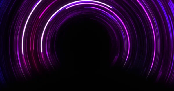 Image of purple and blue neon circle light trails on black background. Neon, light and movement concept digitally generated image.
