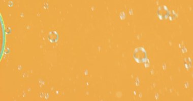 Fotokopi alanı ile turuncu arkaplanda hareket eden baloncuk animasyonu. Desen, hareket ve renk konsepti dijital olarak oluşturulmuş video.