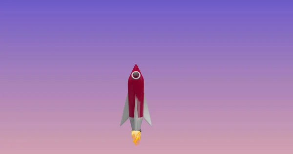 Εικόνα Ιπτάμενου Πυραύλου Στο Φόντο Βαθμίδωσης Ψηφιακά Παραγόμενο Ολόγραμμα Διαστημόπλοιο — Φωτογραφία Αρχείου