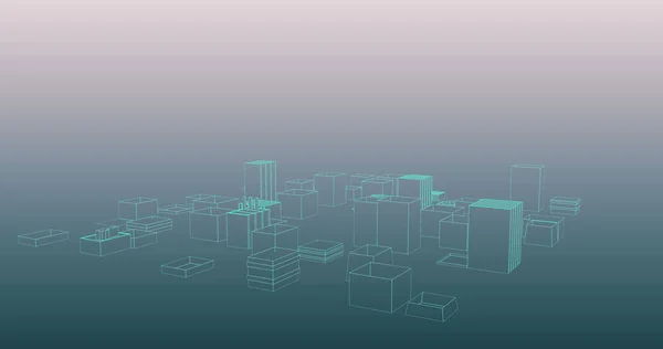 Composición Ciudad Digital Sobre Fondo Azul Arquitectura Planos Concepto Tecnológico — Foto de Stock