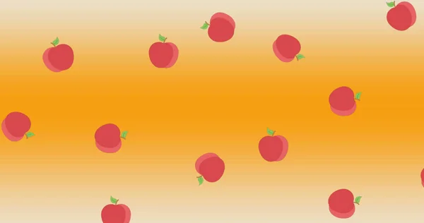 Image of apple icons over orange background. Abstract background and pattern concept digitally generated image.