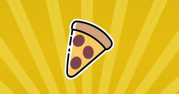 Obraz Ikon Pizzy Nad Paskami Żółtym Tle Celebracja Koncepcja Cyfrowego — Zdjęcie stockowe