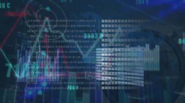 İkili kodlama üzerine finansal veri işleme animasyonu. Küresel iş, finans, hesaplama ve veri işleme kavramı dijital olarak oluşturulmuş video.