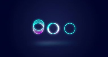 Mavi arka planda hareket eden neon halkaların animasyonu. Soyut arkaplan ve şablon kavramı dijital olarak oluşturuldu.