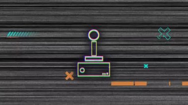 Hareket eden ve parazit yapan şekiller üzerine oyun alanı simgesinin animasyonu. Geçmişe dönük gelecek ve dijital arayüz kavramı dijital olarak oluşturulmuş video.