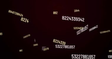 Siyah arkaplan üzerinde numaraların ve veri işleme animasyonları. Dijital arayüz, iş dünyası, finans, hesaplama ve veri işleme kavramı dijital olarak oluşturuldu.