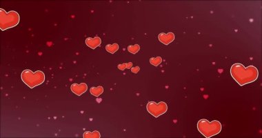 Soyut arkaplan karşısında tekrarlayan kalplerin animasyonu. Dijital olarak üretilen hologram, illüstrasyon, aşk, duygu, sosyal medya, sevgililer günü, mutluluk ve teknoloji kavramı.
