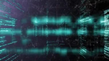 Veri işleme ile bağlantı ağının animasyonu. Küresel ağlar, işletmeler, finansmanlar, hesaplama ve veri işleme kavramı dijital olarak oluşturuldu.