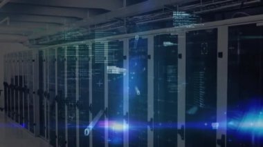 Animation of data processing over computer servers. Global business, finances, computing and data processing concept digitally generated video.