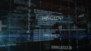 Şebeke üzerinde numaraların ve veri işleme animasyonları. Küresel iş, finans, hesaplama ve veri işleme kavramı dijital olarak oluşturulmuş video.