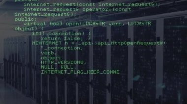 Animation of data processing over computer servers. Global business, finances, computing and data processing concept digitally generated video.