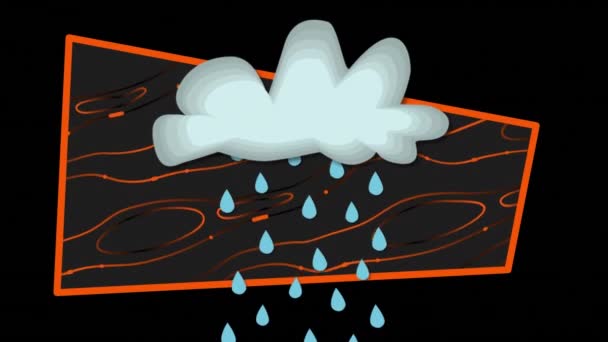 Animation Rain Cloud Icon Shapes Frame Κινούμενο Μαύρο Φόντο Αφηρημένη — Αρχείο Βίντεο