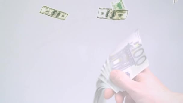 Animatie Van Met Hand Zwaaiende Bankbiljetten Van Amerikaanse Dollars Mondiale — Stockvideo
