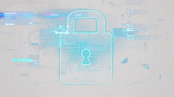 南京錠上の財務データ処理のアニメーション グローバルオンラインセキュリティ ビジネス コンピューティング データ処理の概念デジタル生成ビデオ — ストック動画