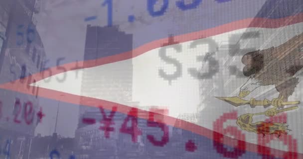 Анімація Прапора Американського Самоа Над Фондовим Ринком Міським Ландшафтом Глобальний — стокове відео
