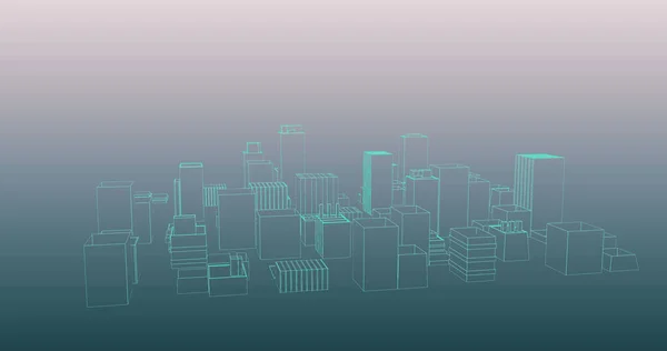 Composição Cidade Digital Sobre Fundo Azul Arquitetura Planos Conceito Tecnologia — Fotografia de Stock