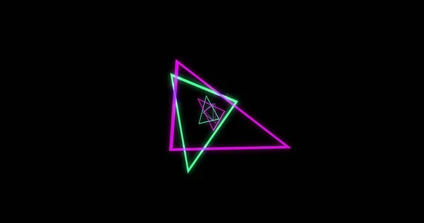 Изображение Зеленого Розового Неоновых Треугольников Черном Фоне Концепция Неона Света — стоковое фото