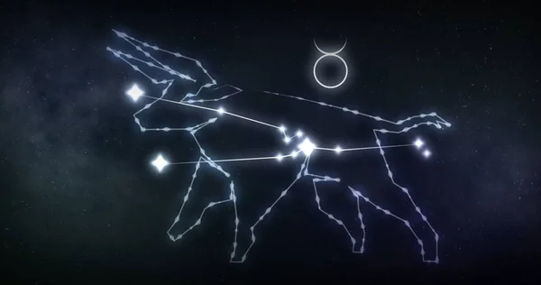 Image of taurus sign with stars on black background. Zodiac signs, stars and horoscop concept digitally generated image.