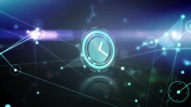 Zaman işlerken bağlantı ağının animasyonu. Küresel ağlar, işletmeler, finansmanlar, hesaplama ve veri işleme kavramı dijital olarak oluşturuldu.