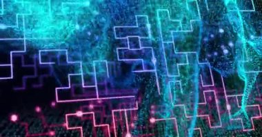 Devre kartından yeşil ağ ve veri işleme animasyonu. Küresel veri işleme, dijital arayüz ve bağlantılar konsepti dijital olarak oluşturulmuş video.