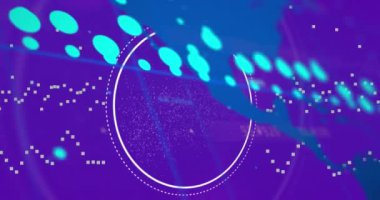 DNA ipliği, dünya haritası ve veri işleme animasyonu. Küresel bilim, araştırma, hesaplama ve veri işleme kavramı dijital olarak oluşturulmuş video.