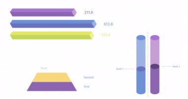 Beyaz arka planda finansal veri işleme animasyonu. Küresel iş, finans, hesaplama, veri işleme, dijital arayüz ve bağlantılar konsepti dijital olarak oluşturulmuş video.