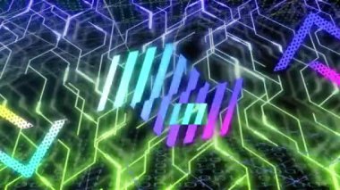 Parlayan simgelerin animasyonu, bilgisayar devre kartının üzerindeki veri işlemesi. Küresel veri işleme, dijital arayüz ve bağlantılar konsepti dijital olarak oluşturulmuş video.