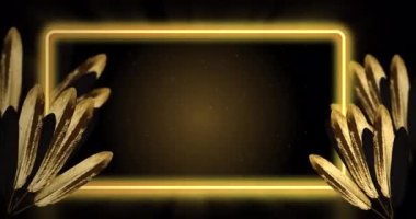 Kahverengi arka planda sarı neon çerçeveli altın tropikal yaprakların animasyonu. Dijital olarak üretilen tropik bitkiler, renk ve doğa konsepti.