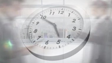 Ofiste yürüyen iş adamlarının zaman aşımına karşı zamanın akışı animasyonu. Zaman, zaman ve iş konsepti