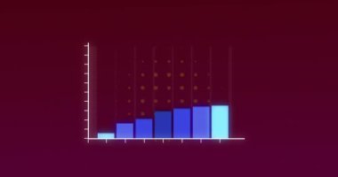 Kırmızı zemin üzerinde istatistik ve finansal veri işleme animasyonu. Küresel iş, finans, hesaplama ve veri işleme kavramı dijital olarak oluşturulmuş video.