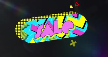 Işık noktaları animasyonu ve siyah arkaplanda satış metni. Sosyal medya ve dijital arayüz konsepti dijital olarak oluşturulmuş video.