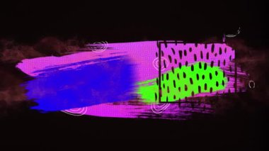 Siyah arkaplanda fotokopi alanı olan renkli şekillerin canlandırması. Soyut arkaplan ve şablon kavramı dijital olarak oluşturuldu.