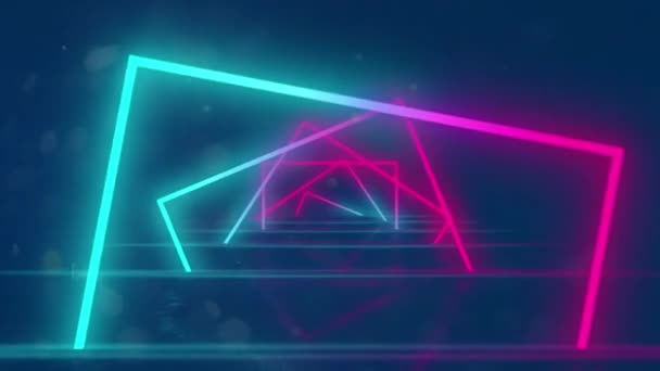 Animatie Van Neon Vierkanten Bewegen Blauwe Achtergrond Abstract Achtergrond Patroon — Stockvideo