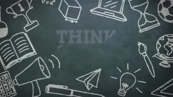Animace Myšlení Mimo Krabici Text Nad Ikony Školní Předměty Globální — Stock video