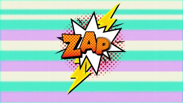 Animasi Teks Zap Dengan Simbol Seru Pada Gelembung Ucapan Petir — Stok Video
