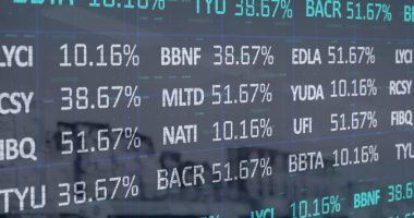 Finansal veri işleme resmi. küresel iş, dijital arayüz, teknoloji ve ağ konsepti dijital olarak oluşturulmuş görüntü.