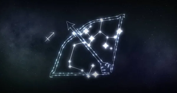 黒の背景に星と射手座のサインの画像 星座や星や馬の警官の概念がデジタルで生成された画像 — ストック写真