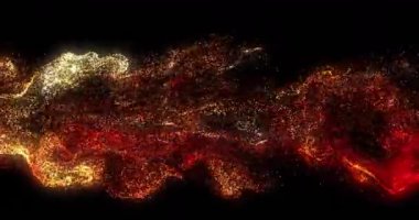 Çok renkli parçacıkların animasyonu siyah arkaplana karşı dinamik dalgalar oluşturuyor. Dijital olarak üretilmiş, hologram, illüstrasyon, aydınlatılmış, veri, bağlantı, noktalar, gelecek ve teknoloji.