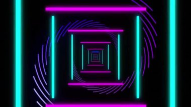 Neon şekillerin hareket etmesi üzerine yüksek skorlu metin animasyonu. Sosyal medya ve dijital arayüz konsepti dijital olarak oluşturulmuş video.