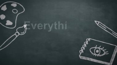 Her şeyin animasyonu okul öğeleri simgeleri üzerinden yazılabilir. Küresel eğitim ve dijital arayüz kavramı dijital olarak oluşturulmuş video.