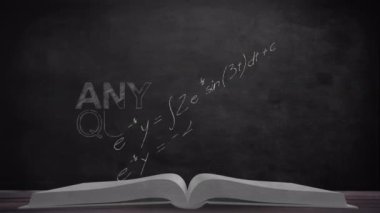 Kitap ve matematiksel denklemler yerine metin sorularının animasyonu. Küresel eğitim ve dijital arayüz kavramı dijital olarak oluşturulmuş video.