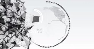 Gri arka planda dönen dünya ve pleksus ağları üzerinde veri işleme animasyonu. Küresel ağ ve iş teknolojisi kavramı