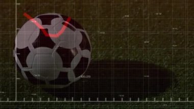 Futbol sahasında kırmızı çizgiyle finansal veri işleme animasyonu. Küresel spor, iş, finans, bilgisayar ve veri işleme kavramı dijital olarak oluşturulmuş video.