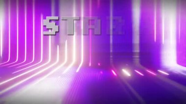 Neon şekillerin hareket etmesi üzerine başlangıç metninin canlandırması. Sosyal medya ve dijital arayüz konsepti dijital olarak oluşturulmuş video.